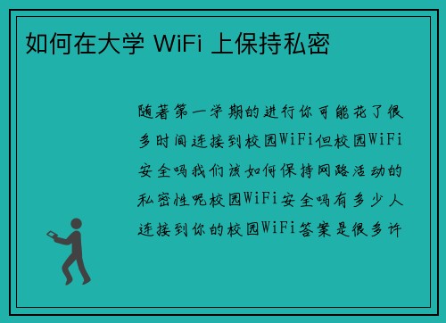 如何在大学 WiFi 上保持私密 